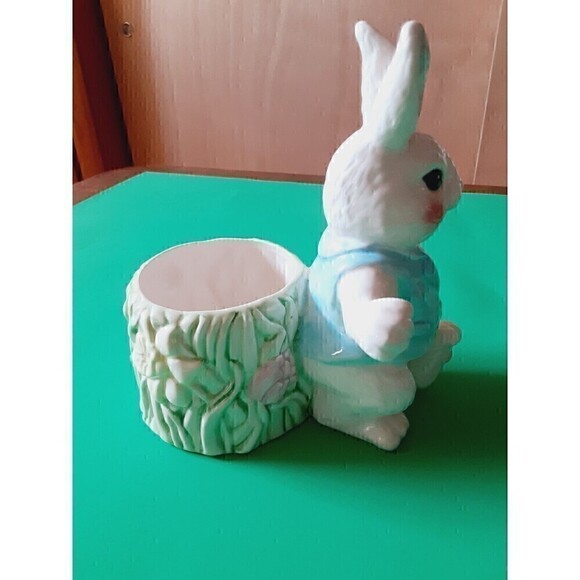 VTG Easter Planter Bunny Rabbit NEW HOLLAND FLORAL Ceramic 7" Flower Vase Decor - Picture 4 of 11